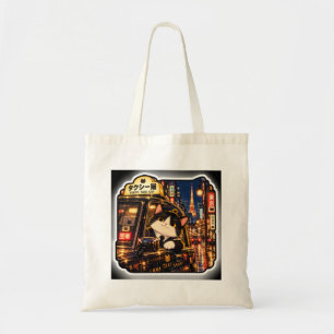 Bolsa Tote Táxi de Gato de Tóquio Chuva Neon Cidade Noturna