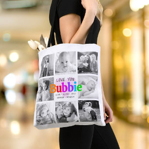 Bolsa Tote Te Amo Bubbie Colagem Moderna Colorida de 8 Fotos
