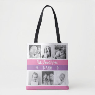 Bolsa Tote Te Amo, Nana Grade de Fotos de Bloco de Cor Rosa
