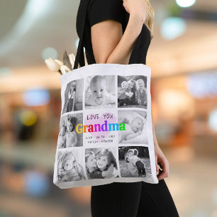 Bolsa Tote Te Amo Vovó Colorido Moderno Colagem de 8 Fotos
