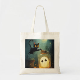 Bolsa Tote Te peguei - Gato Halloween e Fantasma