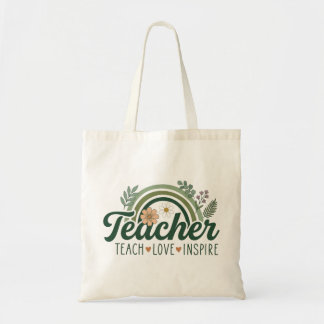 Bolsa Tote Teach Love Inspire Botanical Rainbow Teacher Gift