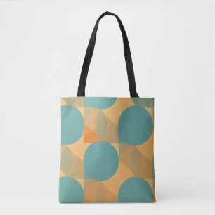 Bolsa Tote Teal, Bege e Laranja em Padrão de Estilo Retro