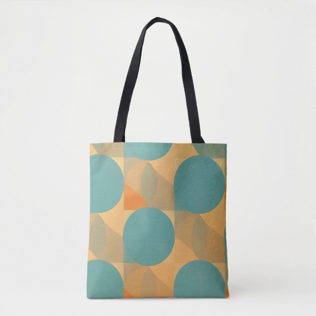 Bolsa Tote Teal, Bege e Laranja em Padrão de Estilo Retro (Frente)