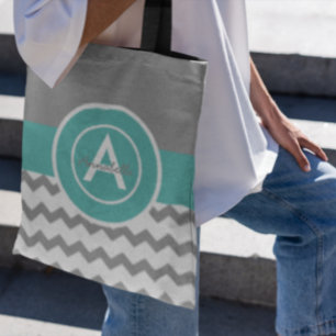 Bolsa Tote Teal Chevron cinza