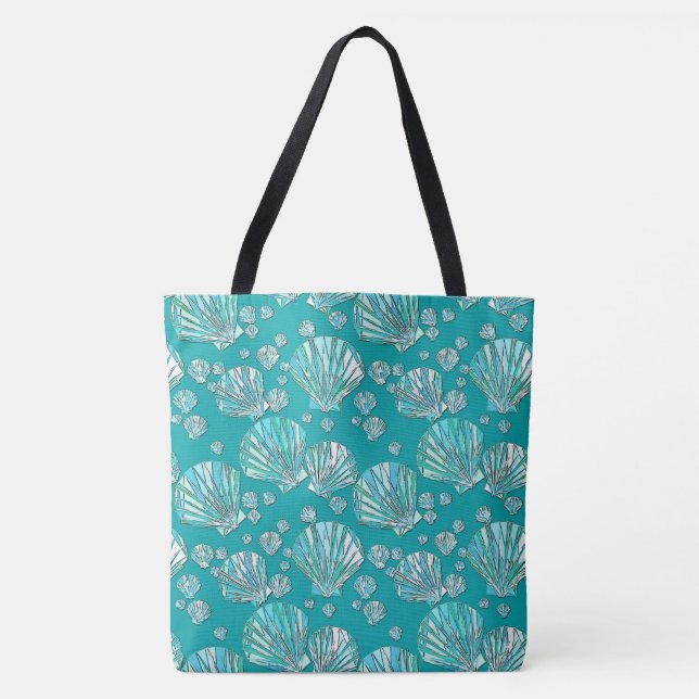 Bolsa Tote Teal, conchas marítimas marítimas marítimas do mar (Frente)