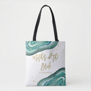 Bolsa Tote Teal de Aquarela e Geodo Dourado Mãe de Noiva