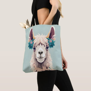 Bolsa Tote Teal de Arte Cura Pastel Llama