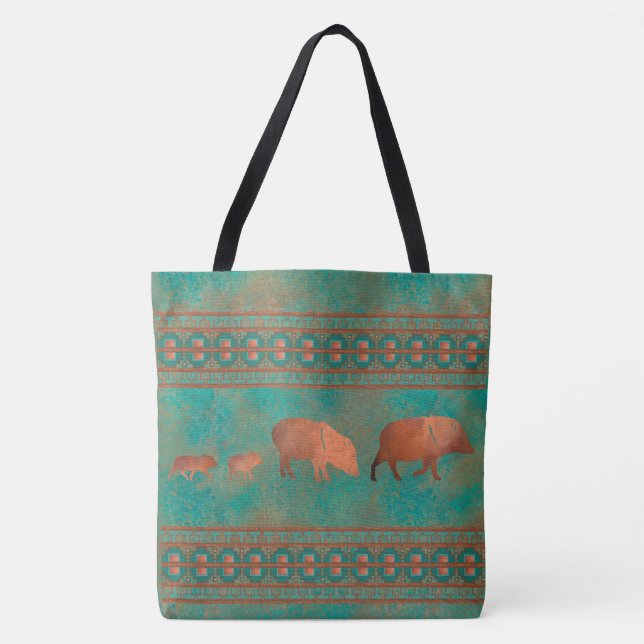 Bolsa Tote Teal de Cobre da Família Javelina, Cute Sudoeste (Frente)