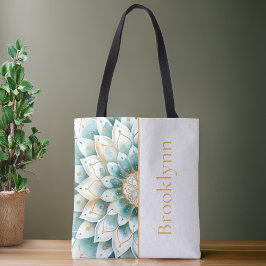 Bolsa Tote Teal Dourado Mandala Personalizado