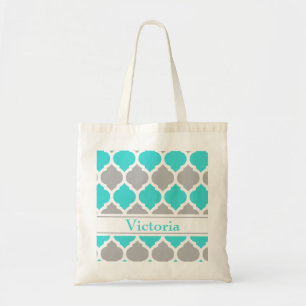 Bolsa Tote Teal e Cinza marroquinos Trellis