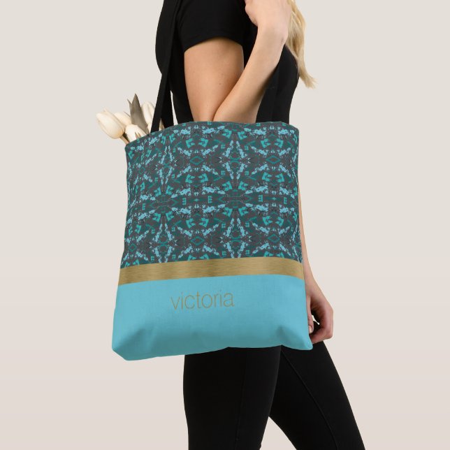 Bolsa Tote Teal e Cinza Paint Splatter (Close Up)