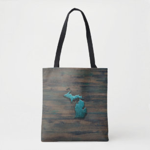 Bolsa Tote Teal em forma de estado do Michigan