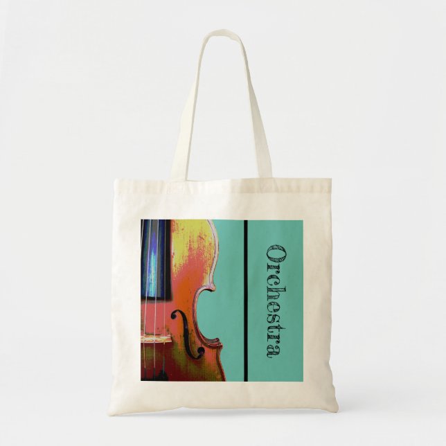 Bolsa Tote Teal Green da Orquestra Violina Musical (Frente)