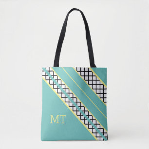 Bolsa Tote Teal macio e tiras amarelas