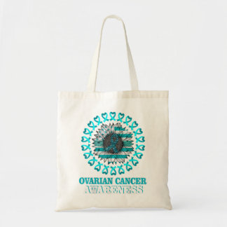Bolsa Tote Teal Ribbon Flag Awarenes para Cânceres de ovário 