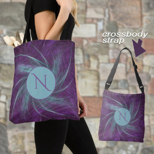 Bolsa Tote Teal Roxo Elegante de Abstrato de Monograma