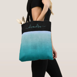 Bolsa Tote Teal White Black rustic ombre personalizado