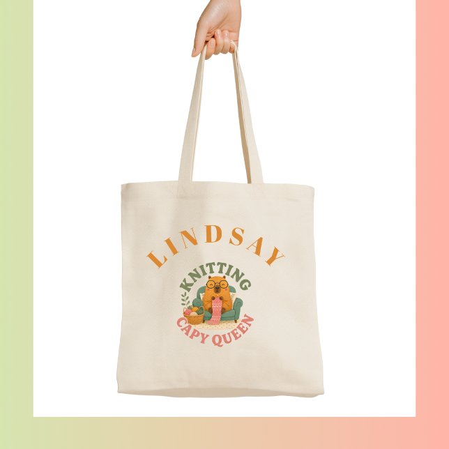 Bolsa Tote Tecendo Rainha Capy - Capivara (Knitting Capy Queen - Capybara Tote Bag)