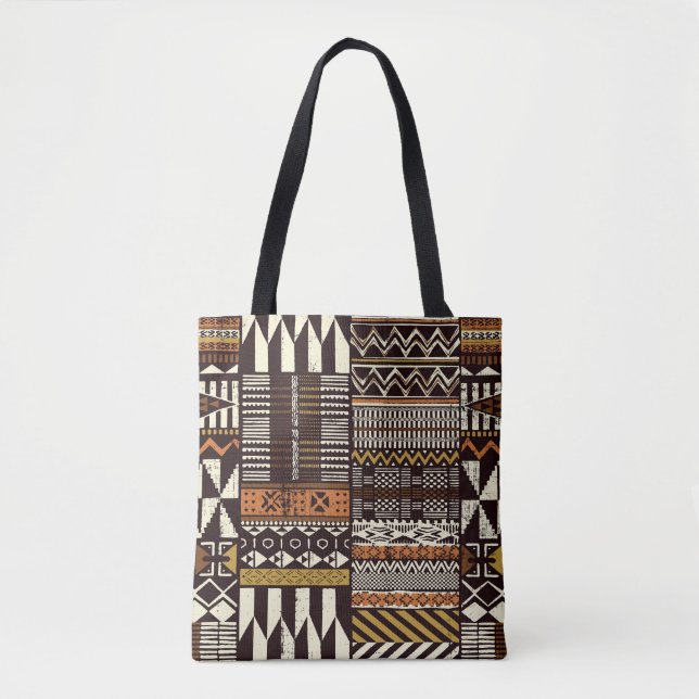 Bolsa Tote Tecido africano tribal, colheita abstrato. (Frente)