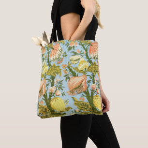Bolsa Tote Tecido Clássico de Damasco de Frutas Florais Barro