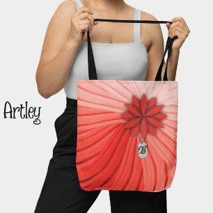 Bolsa Tote Tecido Cor de Flor Cor Rosa Monograma de Etiqueta