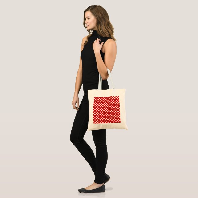 Bolsa Tote Tecido de Padrão de Coração Vermelho e Branco  (Frente (modelo))