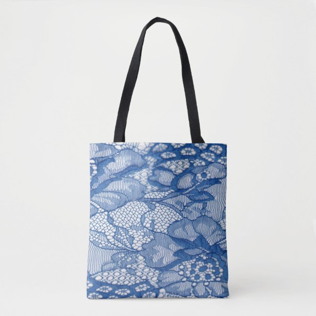 Bolsa Tote Tecido de rendas azuis, design de tula africana. (Frente)