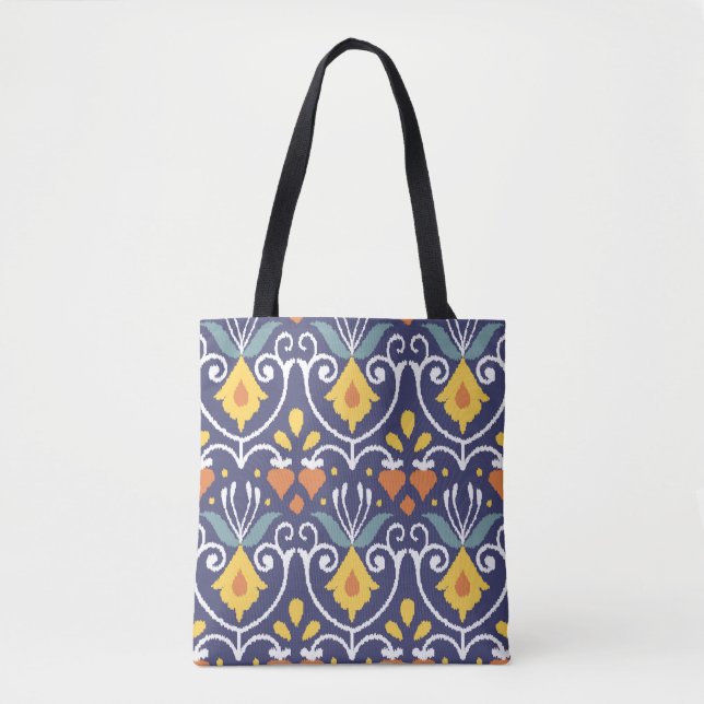 Bolsa Tote Tecido Ikat Feito à Mão: Etnico Boho (Frente)