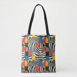 Bolsa Tote Tecido Padrão de Bloco Zebra Colorida Retroativa