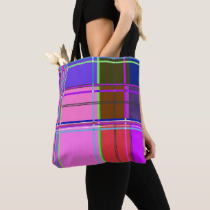 Bolsa Tote Tecido Xadrez Rosa Padrão de Tecido Madras