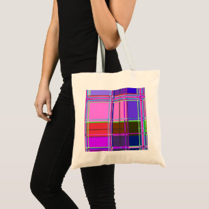 Bolsa Tote Tecido xadrez rosa padrão de tecido madras
