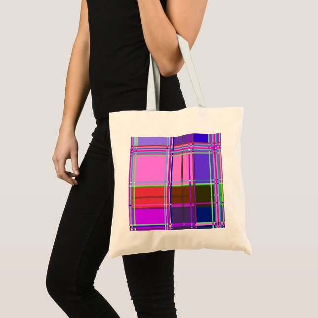 Bolsa Tote Tecido xadrez rosa padrão de tecido madras (Frente (produto))