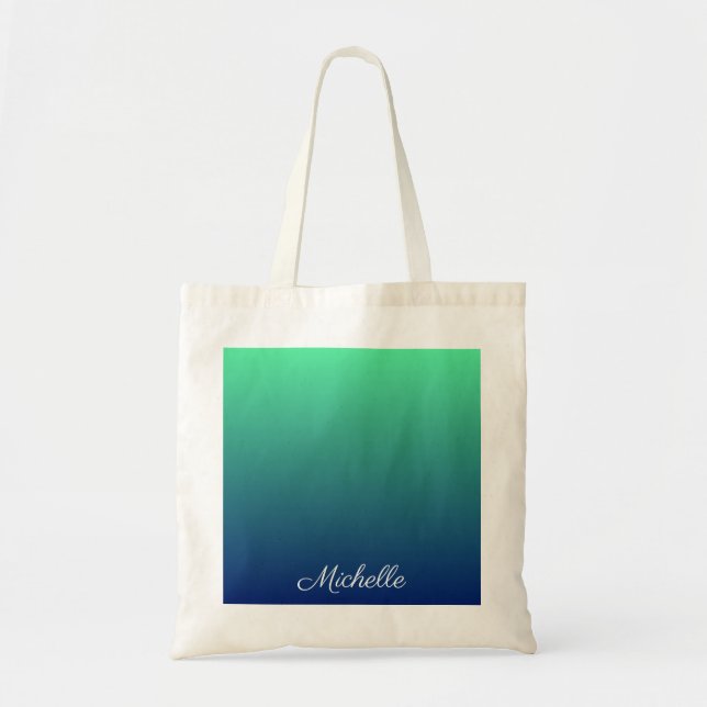 Bolsa Tote Tecla verde e azul personalizada (Frente)