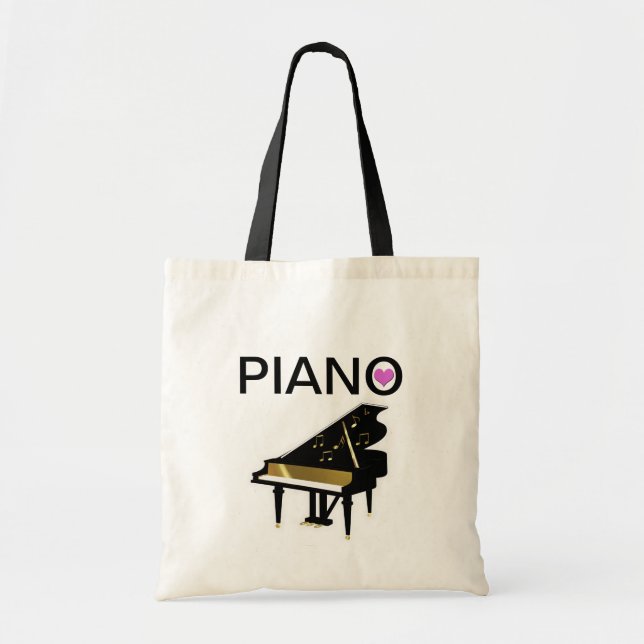 Bolsa Tote Teclado de Piano de Cauda e Notas (Frente)