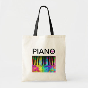 Bolsa Tote Teclado e notas coloridos de piano do arco-íris