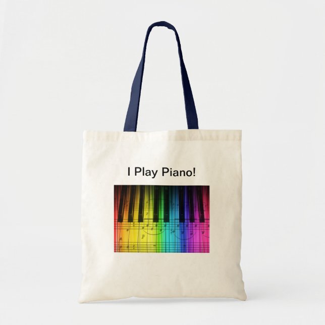 Bolsa Tote Teclado e notas de piano do arco-íris (Frente)