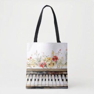 Bolsa Tote Teclas de Piano & Buquê Floral