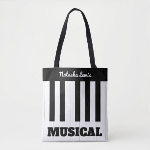 Bolsa Tote Teclas de Piano Personalizadas Instrumento Musical