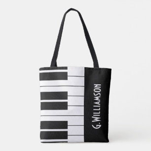 Bolsa Tote Teclas Musical do Piano  Adicione Seu Nome