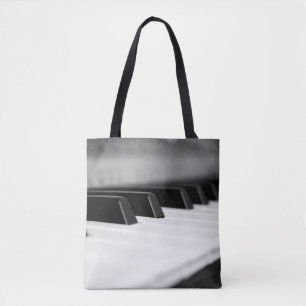 Bolsa Tote Teclas Piano Pretas e Brancas em um Teclado