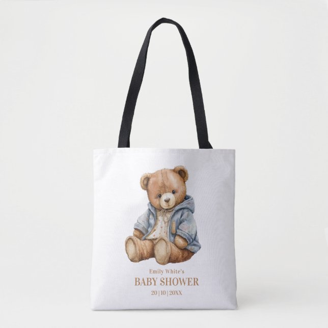 Bolsa Tote Teddy Bear Chá de fraldas, Podemos Esperar. (Frente)