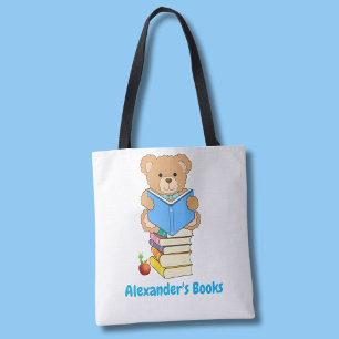 Bolsa Tote Teddy Bear Lendo Seus Livros Personalizados