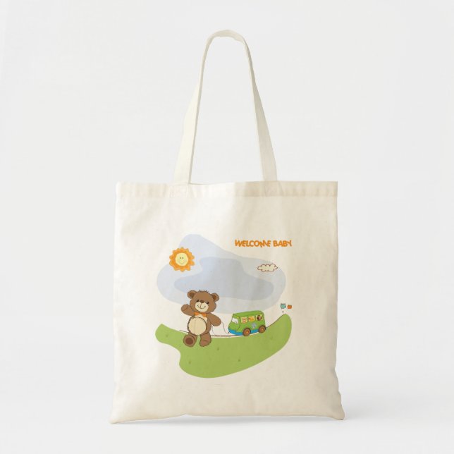 Bolsa Tote Teddy Bear Welcome Baby Nursery Design (Frente)