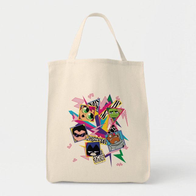 Bolsa Tote Teen Titans Go! | Colagem em grupo dos anos 90 (Frente)