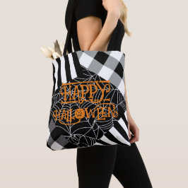 Bolsa Tote Teia de Aranha Preto e Branco Remendado Halloween