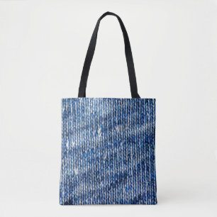 Bolsa Tote Tela azul de malha textura de lã armada foto back