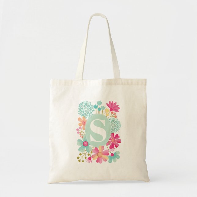 Bolsa Tote Tela com Inicial de Monograma de Designer (Frente)