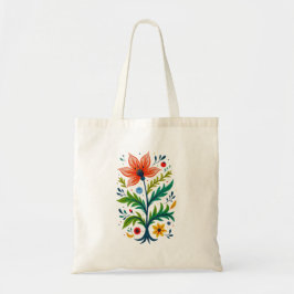 Bolsa Tote Tela Creme Claro Boho Floral Árvore Arte Folclóric