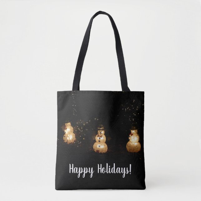 Bolsa Tote Tela de luz de feriado Snowman (Frente)